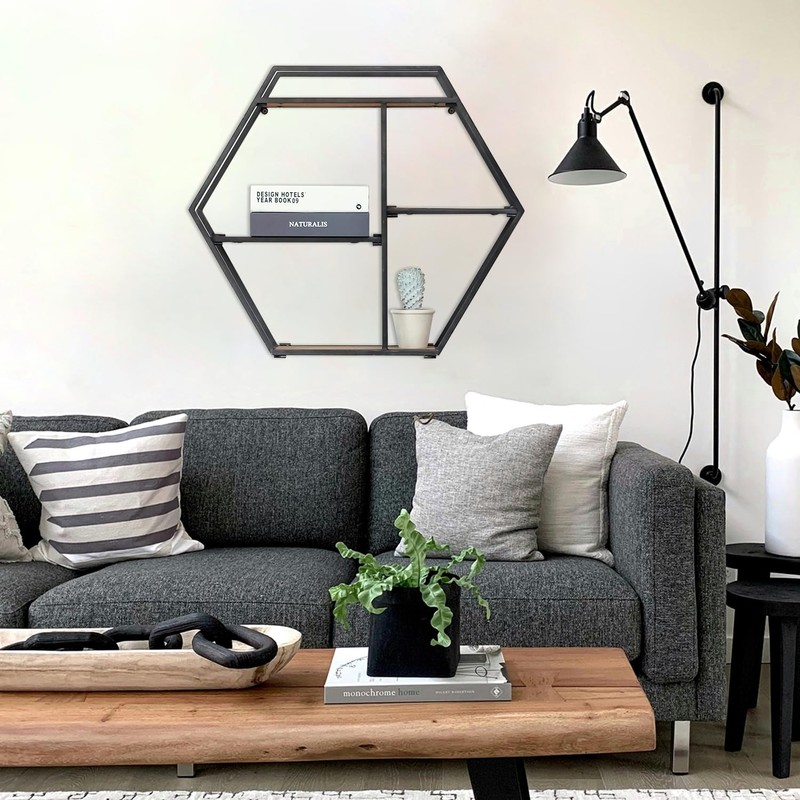 Synovana Industrial Style Round Wall Shelves - 3 Tier Metal