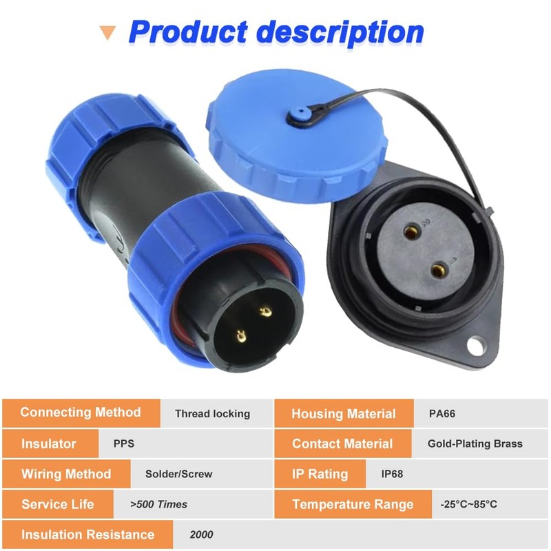 Xiatiaosann SP21 2Pin Panel Mount 21mm Connector, Waterproof IP68 Circular