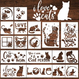 Keluna Cat Stencils for Painting, 18 Pack Reusable Plastic Drawing Template for DIY Cat Painting Craft, Cute Cat Stencils for Painting on Wood Wall Canvas Bag Scrapebook Home Decor, Love Cat Stencils