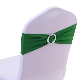 Gold Fortune 50PCS Adjustable Wedding Chair Sashes with Buckle Slider - Stretch Spandex Elastic Bands for Reception, Bridal Shower Decor - Dark Green Chair Bows (50 Count)