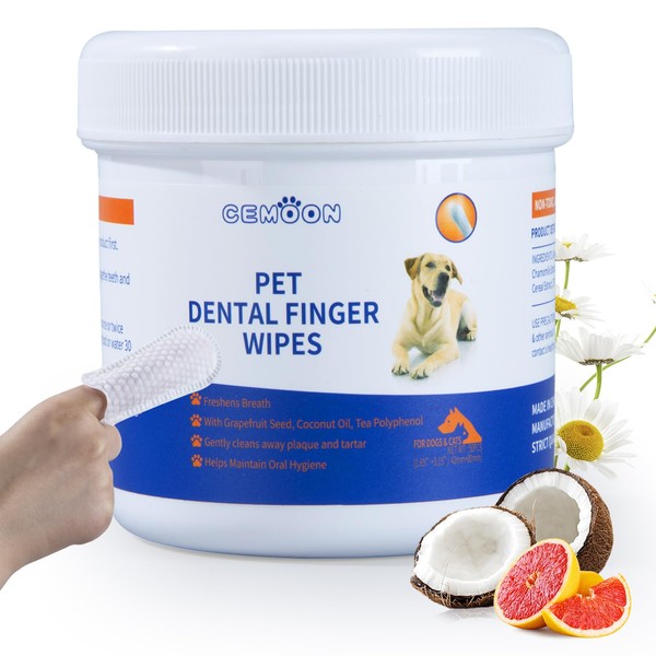 CEMOON Pet Teeth Cleaning Finger Wipes for Dogs & Cats,
