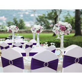 JFDYDM 50 Pack Stretch Purple Chair Sashes for Party Chair Decoration, Elastic Chair Bands Ties with Buckle for Wedding Banquet Bridal Shower Meeting Events Decor