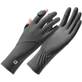 [Miracroute] 日焼け防止手袋 指開き レディース アイスシルク 手袋 スマホ タッチ パネル 夏 紫外線防止 滑り止め 接触 冷感 通気性 薄手 (ダークグレー)