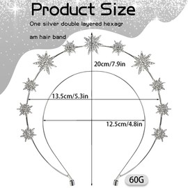 O-Kinee Carnival Headband Sun Rays, Goddess Wedding Hair, Crown with Haly Layer, Headband Star, Carnival Costume Accessory, Silver Tiara Party Hair Accessories for Women and Girls