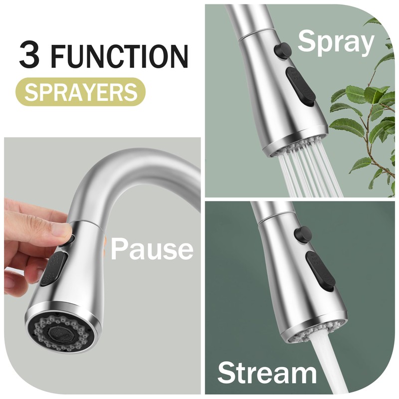 Herogo Brushed Nickel Kitchen Sink Faucet Set with Pull Down