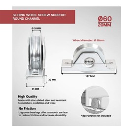 DOJA Industrial Sliding Door Castors 60 mm x 20 mm 1 Unit Castors for Cabinet with Screw Support Sliding Doors Swivel Castor U-Profile Sliding Door Track Roller Door Pulley Wheel