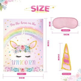 WERNNSAI Pin the Horn on the Unicorn Game - 51×73cm Unicorn Party Game for Kids Girls with 24 PCs Horns Unicorn Birthday Party Supplies for Wall Home Room Decorations