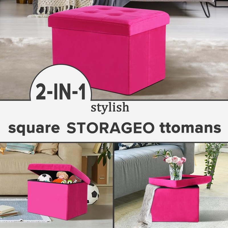 LINMAGCO Storage Ottoman Folding Foot Stool Velvet Foot Rest with