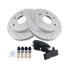 Front Ceramic Brake Pads and Crossed Drilled and Slotted Rotor Kit - 6 Lug - Premium G Coated - Compatible with 1988-1999 Chevy K1500