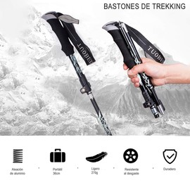 DQST Baston Trekking Plegables 130cm, Baston de Senderismo para Caminar ultraligeros, Aleación de Aluminio de Alta Resistencia (Negro 2)