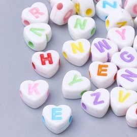 300 Letter Beads Heart White Letter Beads Colourful A-Z 7 mm Small Beads for Crafts Spacer Beads with Hole for Bracelet Choker Jewellery Other Crafts