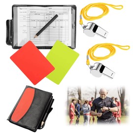 2 Sports Football Referee Cards Set Red Card Yellow Card with 2 Pcs Metal Referee Whistle