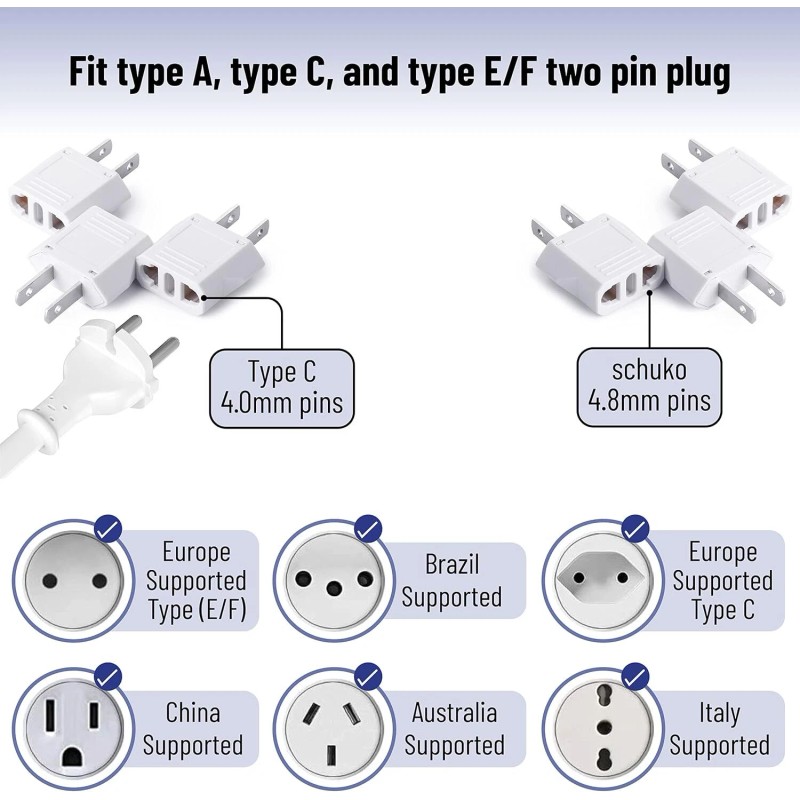 NoBrand 3 Pack EU to US Plug Adapter - European