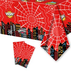 BOXOB 2pcs Spider Theme Party Tablecloth, 42.5x70.8in Spider Table Cover Cloth Waterproof Cartoon Theme Birthday Party Decorations Supplies for Boy & Girl