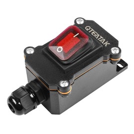 QTEATAK Inline Cord Switch DPST AC/DC 20A-125V, 16A-250V, 30A-24V, 35A-12V, IP68 Waterproof (On)-Off-(On) with Red Light Buttons, Single Hole Outdoor Electrical Start Stop Toggle Switch