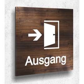 Türschild Ausgang Holz optik Eiche Dunkel Damen Herren Holz UV Druck 12 x 12cm - 3mm Aluverbund - Made in Germany Art.Nr. E 2105