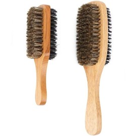 Flyanzebi Double Sided Boar Bristle Hair Brush Set, 2Pcs Detangling & Smoothing Brushes for Men's Beard Grooming & Hair Styling, Brown