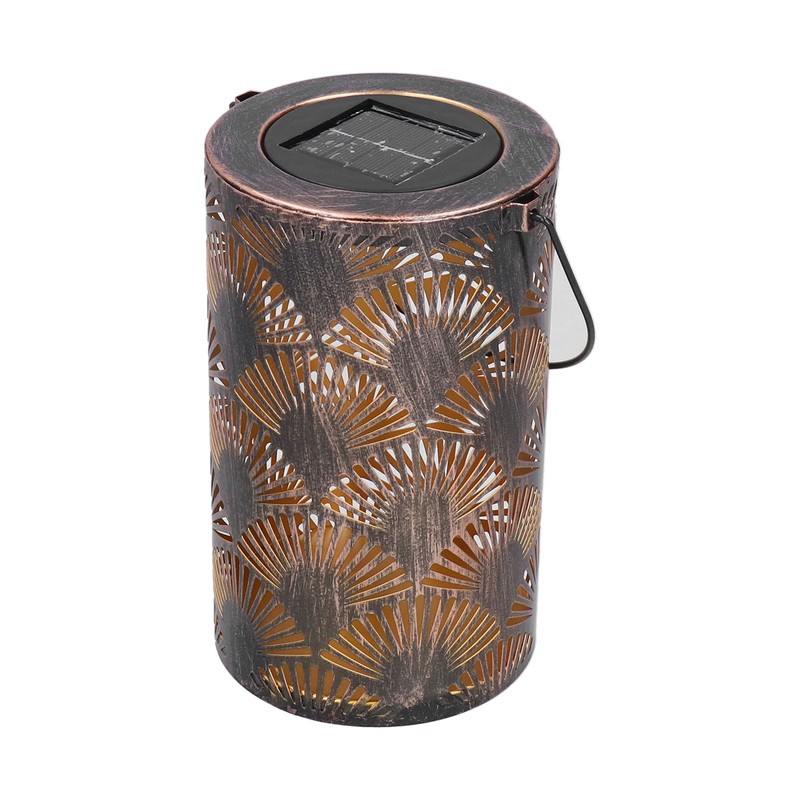 LED Solar Lantern Retro Iron Hollow Portable Warm Light Outdoor