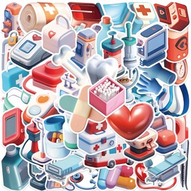 50Pcs Medical Stickers Funny Doctor Cartoon 3D Decal Childrens Decorative Sticker for Kids Teens Adults for Water Bottle Laptop Luggage (Medical)