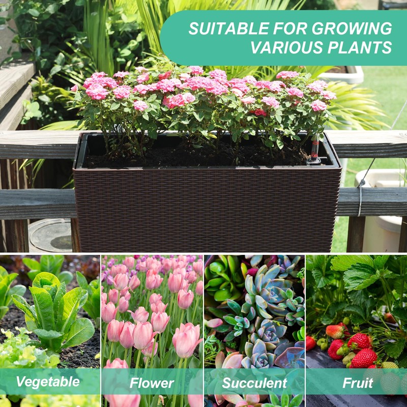 Aoodor 4Pcs 19.5" Rectangular Window Box Wall Mount/Railing Planter, Self-Watering