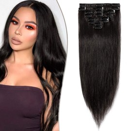 SEGO Clip-In Hair Extensions Thin Real Hair 100% Remy Human Hair Hairpiece Natural Black #1B-1 8 Inches (20 cm) 45 g