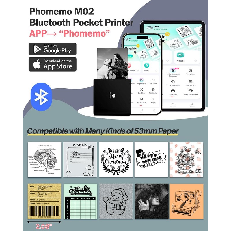 Phomemo Mini Sticker Printer- Mini Printer Sticker Maker Machine M02,