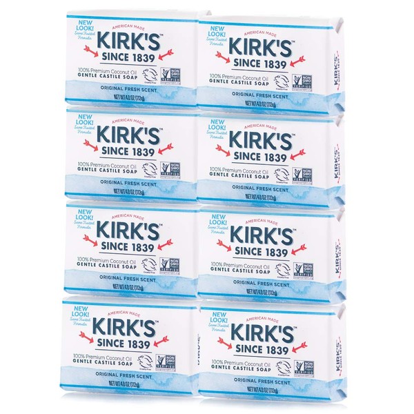 Kirk's Original Coco Castile Bar Soap Original Fresh Scent 4 Ounces (8 Pack)