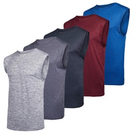 Real Essentials Men's Dry Fit Jersey Sleeveless Tank Top Muscle Yoga Active Men Basketball Beach Gym Workout Running Fitness Athletic Gym Bodybuilding Undershirt Tee T-Shirt, Set 3, S, Pack of 5