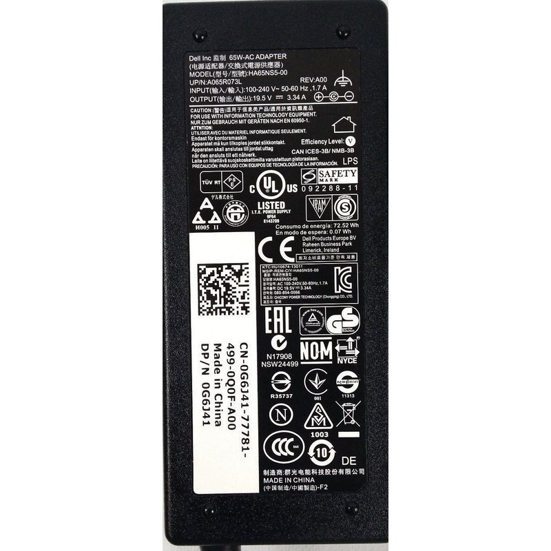 Dell G6J41 - AC Adaptor 65W - Warranty: 6M