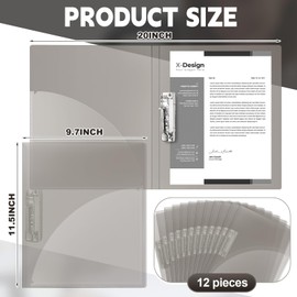 Teling 12 Pack Punchless Clamp Binder Folder 8.5 x 11 Inch Ringless Binder Holds with Pocket, Flexible Metal Clip and Poly Covers, 100 Letter Size Pages, for Work, School (Transparent Gray)