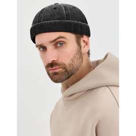 Glamorstar Brimless Dome Hats for Women Men Sailor Beanie Cap Vintage Docker Hat Black