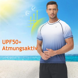 Huayuzh Men's UV Shirt Rash Guard T-Shirt Swimming Shirt Quick-Drying Lightweight Breathable Surfing Fishing Hiking Top, 2-gradient colour: white