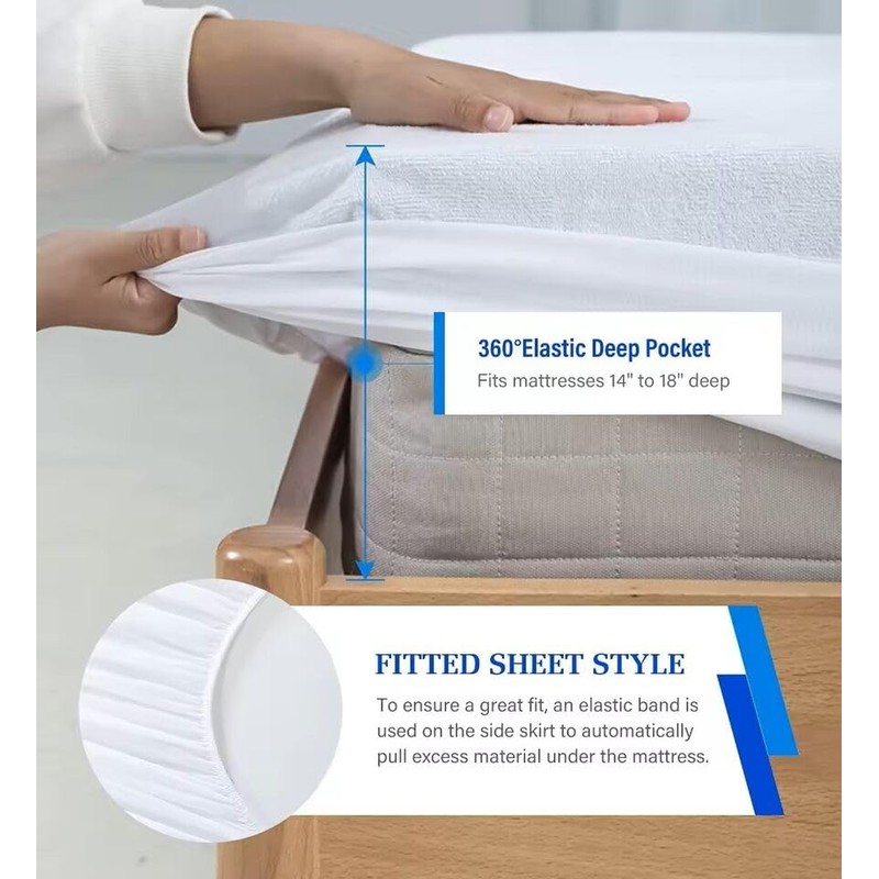 Leona Co Single/Double/Queen/King Mattress Protector, Fully Fitted Waterproof Cotton Mattress