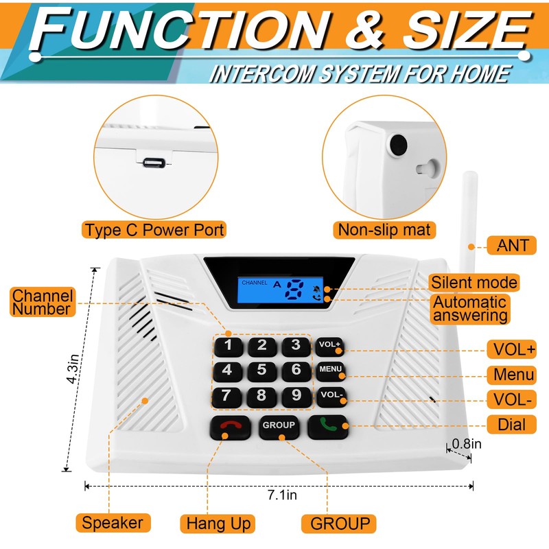 SANZUCO Intercoms Wireless for Home Upgraded, Hands Free Intercom 5300ft,