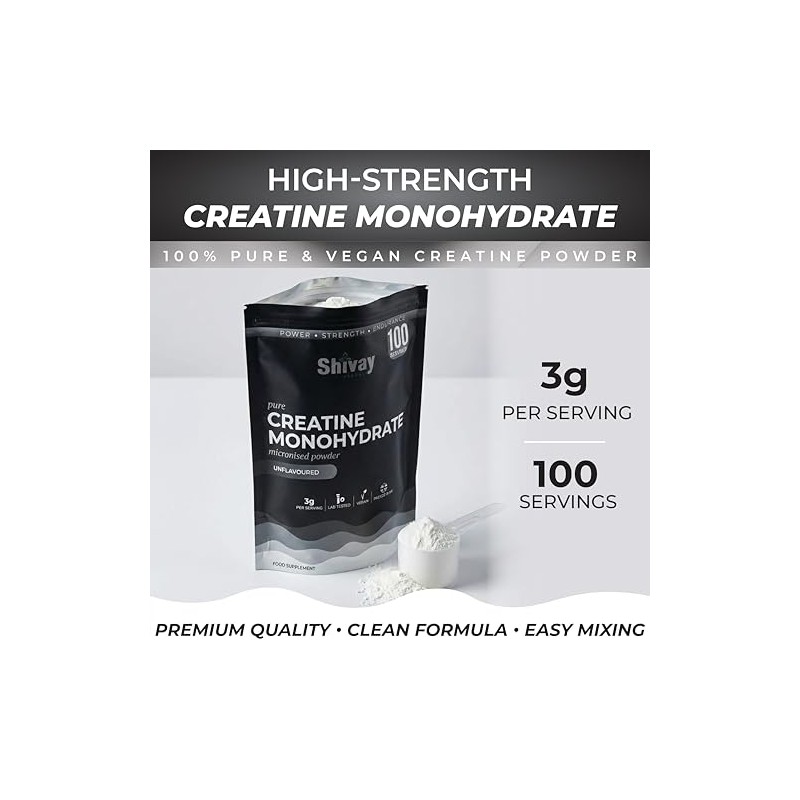 Micronised Creatine Monohydrate Powder 300g – 100 Servings – 100%