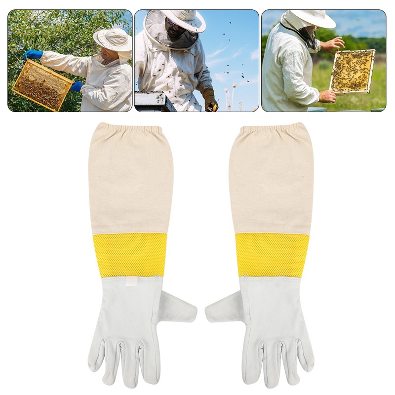 Pair of Beekeeping Protective Gloves with Long Mesh Sleeve Unisex