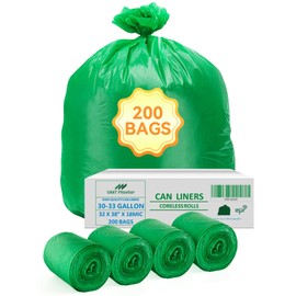 UMT Plastar 200 Count 100% Biodegradable & Compostable Trash Bags - 30-33 Gallon, 18 Microns, 32x38 Inches, Green Eco-Friendly