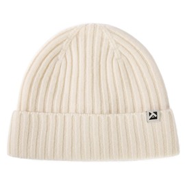 Mens Womens Beige M/L Winter Beanie 100% Merino Wool Fleece Lined Knit Cap Warm Hat for Big Head Cold Weather