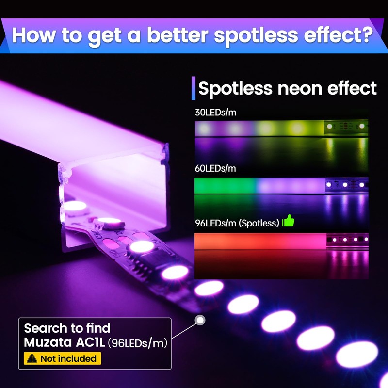 Muzata 10Pack 3.3FT Plus-Size Silver LED Strip Channel Milky Diffuser