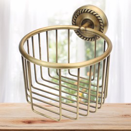Vintage Toilet Paper Holder Wall Mount,Antique Brass Toilet Paper Holder,Roll Tissue Wire Basket Bathroom