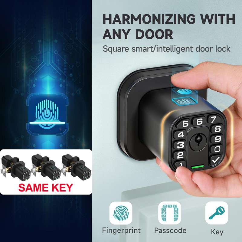 Richelock Fingerprint Door knob, Smart Biometric Door Lock with Keypad,