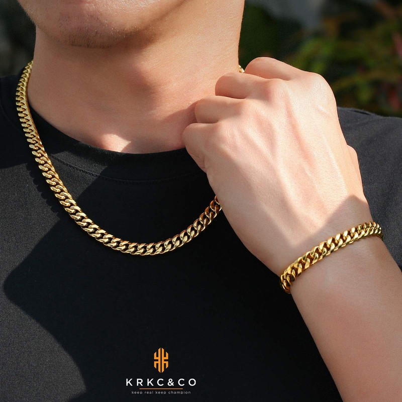 Krkc&Co Men's Kihei Chain Necklace and Bracelet, 0.3 in (8
