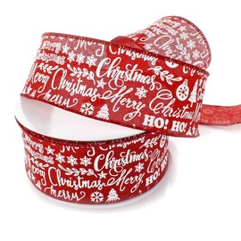 Ribbon Traditions Merry Christmas Text Clip Art Wired Ribbon 2 1/2" by 10 Yards - Red