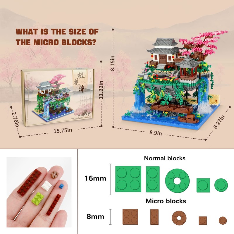 NEWABWN Peach Blossom Pond Micro Mini Building Blocks Set for