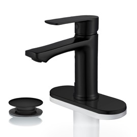BELZ Matte Black Bathroom Faucet, Modern Single Handle One Hole Bath Vanity Sink Faucets with Pop Up Drain and Deck Plate for 1 or 3 Holes