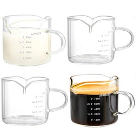 Yarlung 4 Pack Measuring Cups Espresso Shot Glasses, Double Spouts Espresso Cup Glass Graduated 75 ML/ 2.5 OZ for Milk Pitcher, Coffee Maker Accessories