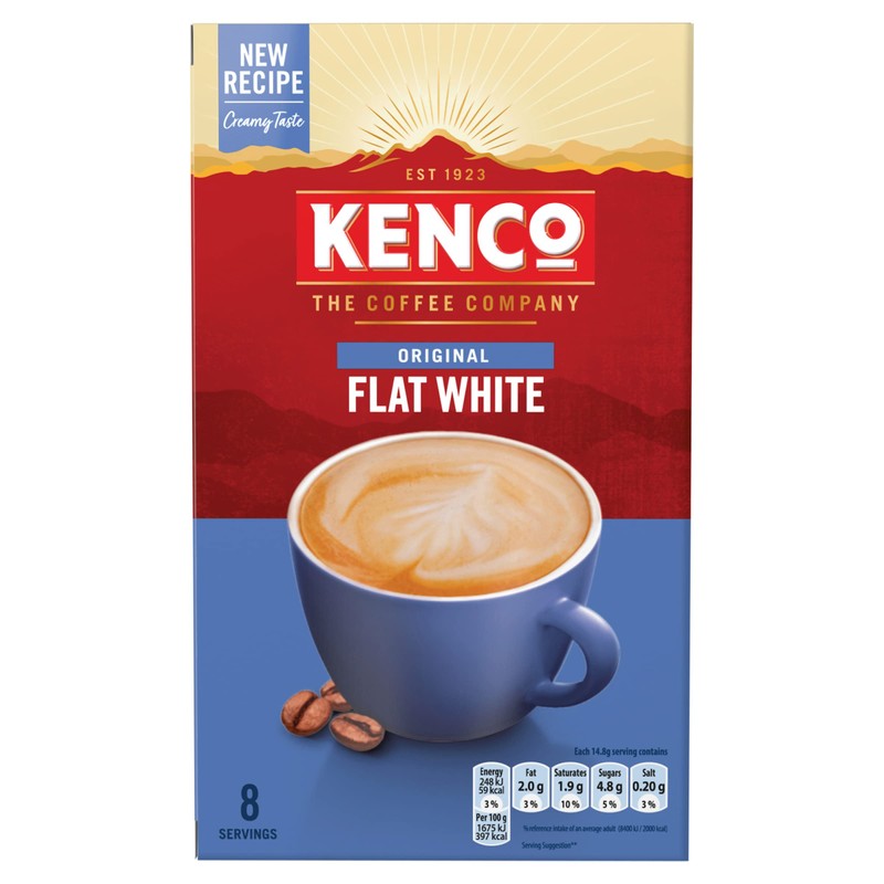 Kenco Flat White Instant Coffee Sachets s 8x14.8g (Pack of