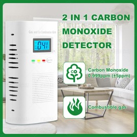 Combination Gas and Carbon Monoxide Detector Plug-in | CO Alarm & Natural Gas Combustible Detector | Digital Display, Battery Backup, Easy Install | for Home Kitchen Safety Monitoring 1-Pack