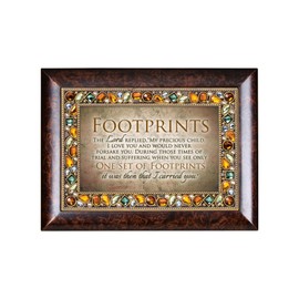 Cottage Garden Footprints in The Sand Amber Earth Tone Jeweled Music Box Plays On Eagle's Wings