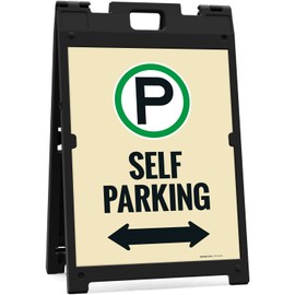 Self Parking with Bidirectional Arrow Sidewalk Sign Kit, 18x24 Inches, with A Frame Stand, Made in USA by Sigo Signs